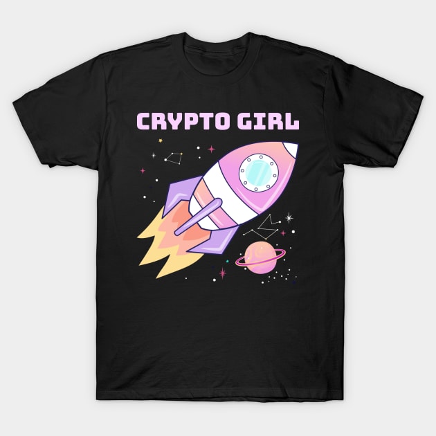 Crypto Girl, pink rocket T-Shirt by Smart Digital Payments 